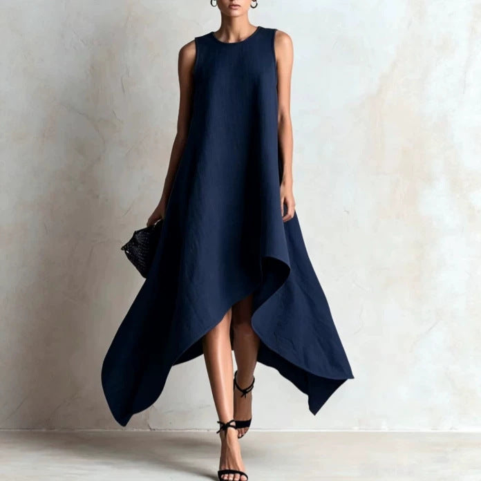 Irregular Flared Sleeveless Linen Dress