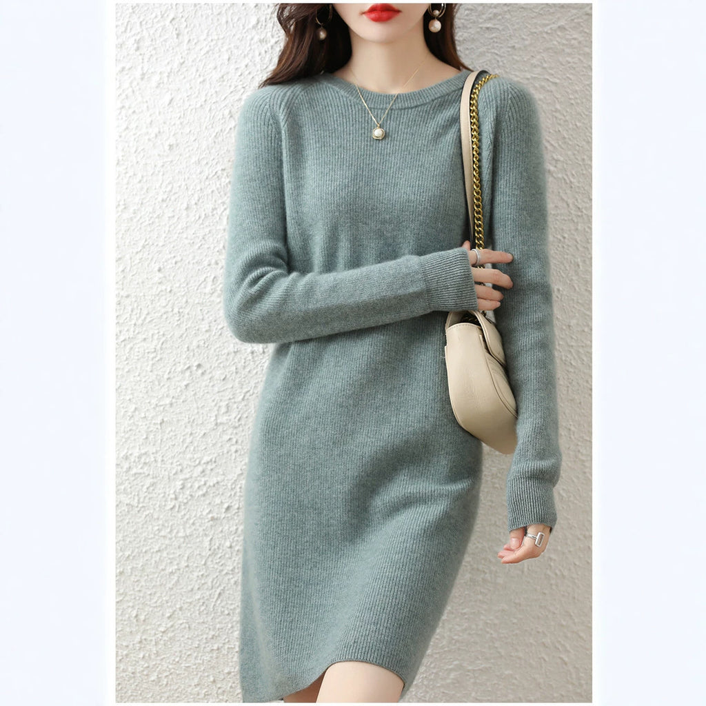Mid-length Loose-fitting Figure-flattering Sweater Dress For Layering