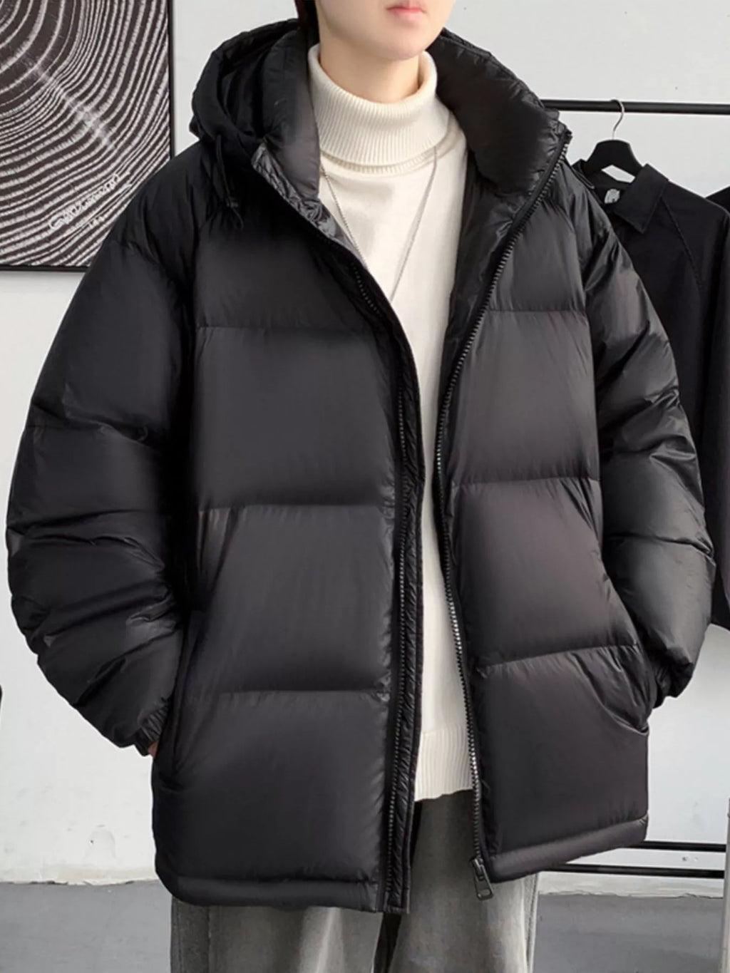 Men's Warm Padded Hooded Puffer Jacket, Plus Size - Black