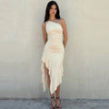 New Women's Elegant Slim-fit Solid-color Off-shoulder Sleeveless Dress