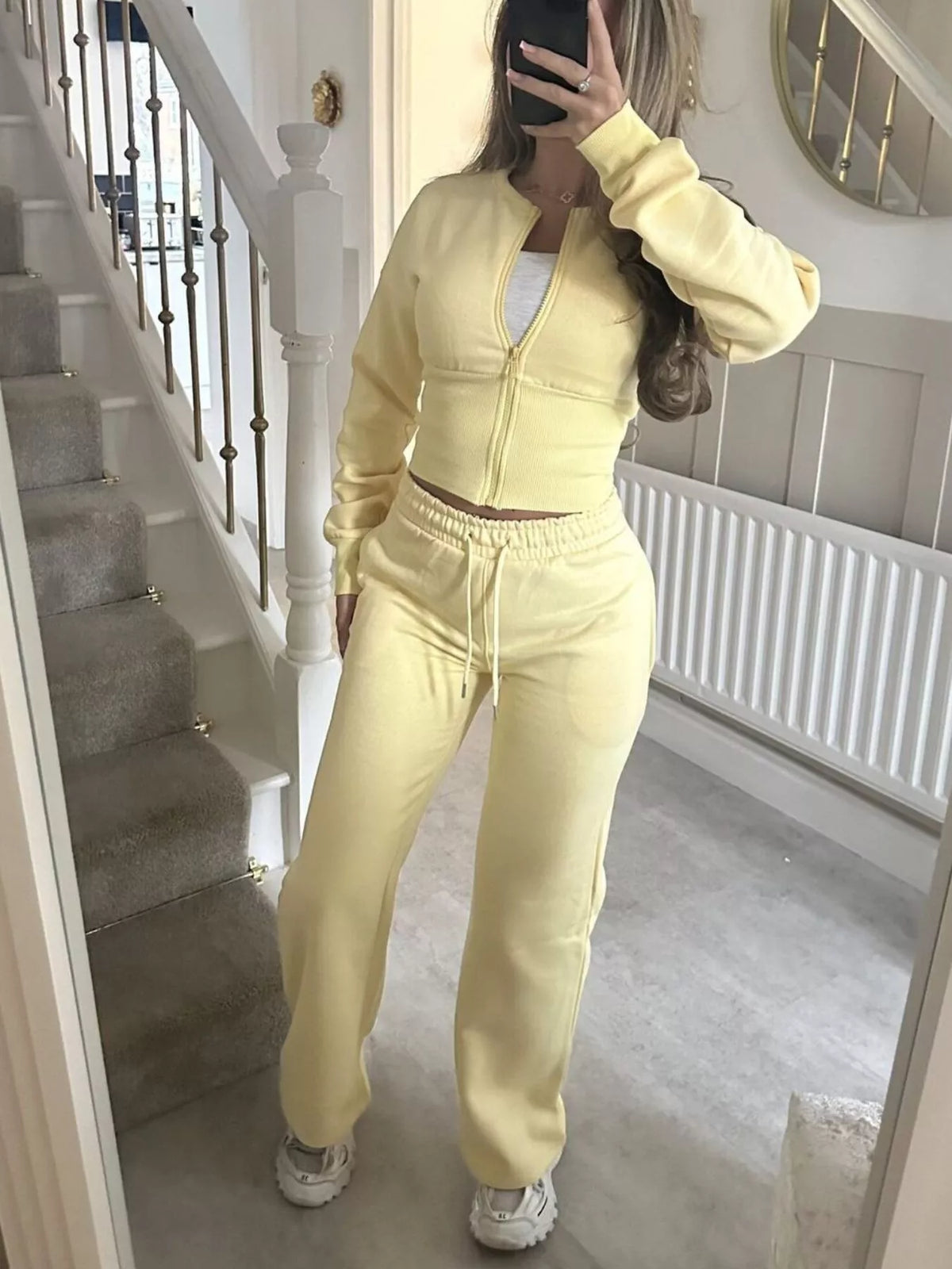 Women's Zip-Up Crop Hoodie and High-Waisted Pants Set