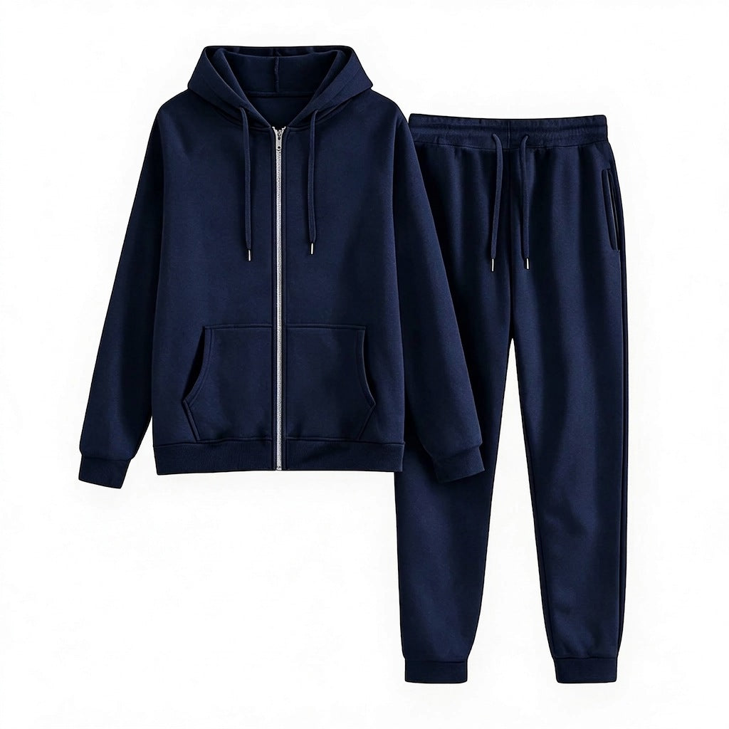 Women's Hooded Zip-up Long-sleeve Sweatshirt And Fleece-lined Sweatpants Set