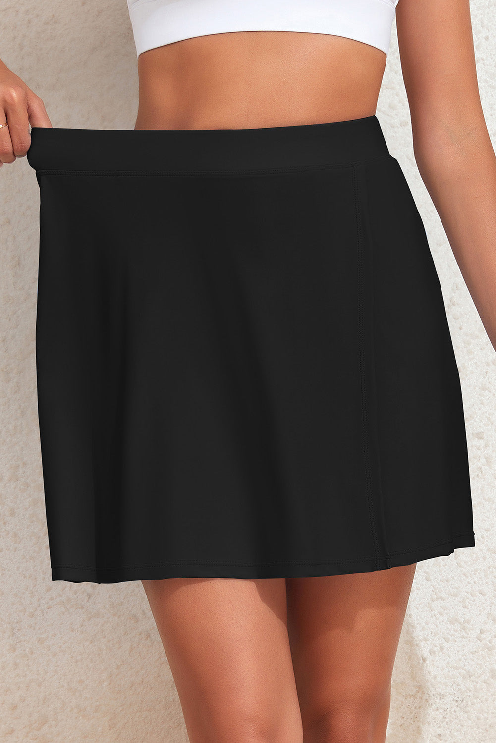 Women's Black Slit Swim Skort with Pockets - Black