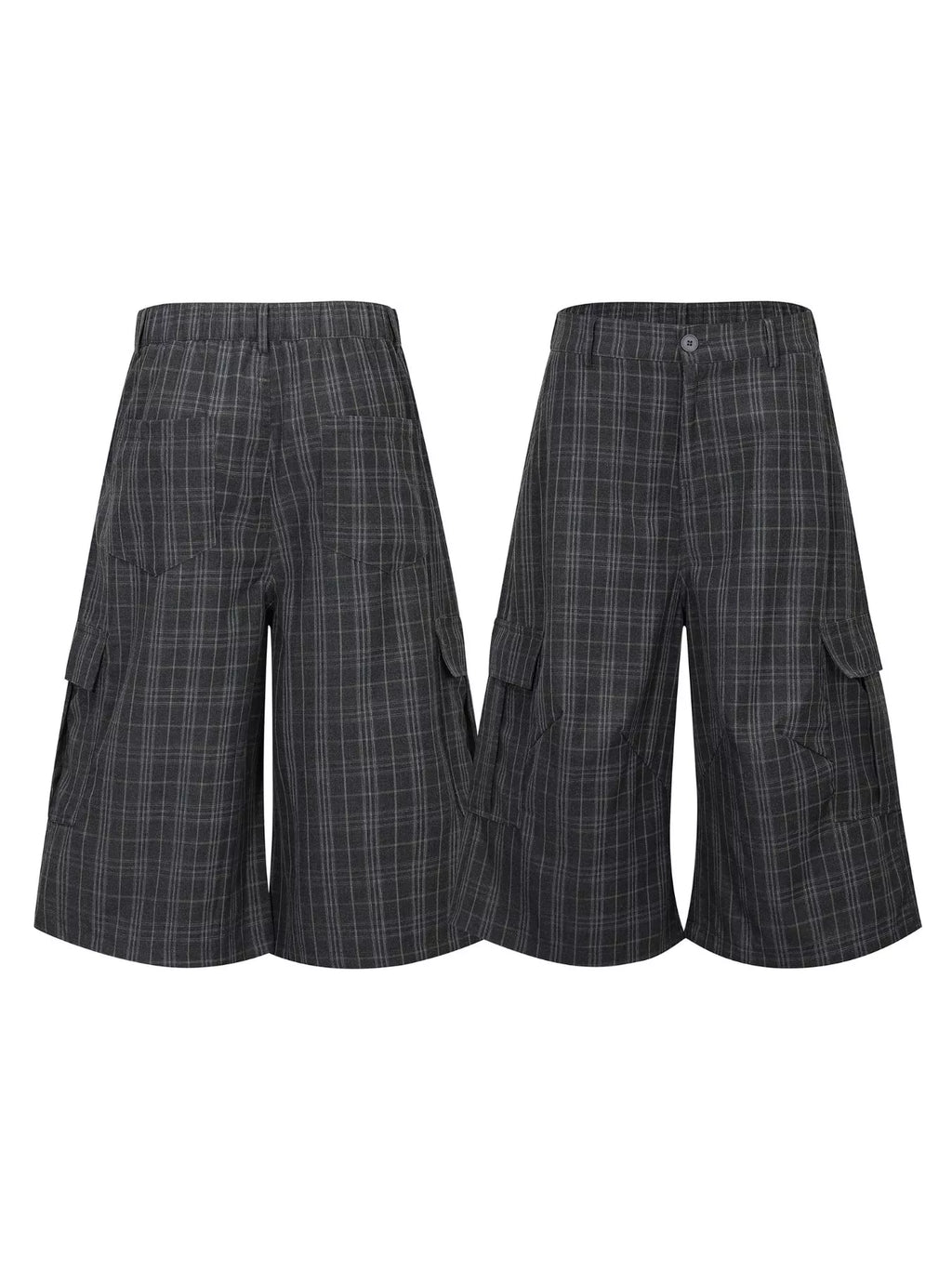 Men's Dark Gray Men's Plaid Wide-Leg Capris - Dark Gray