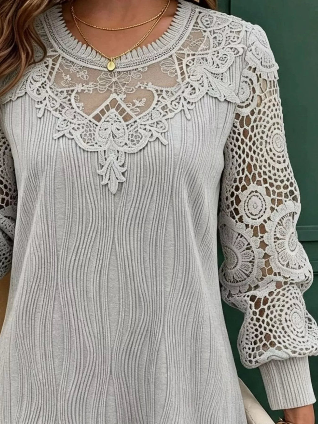 Women's Lace Patchwork Long Sleeve Blouse