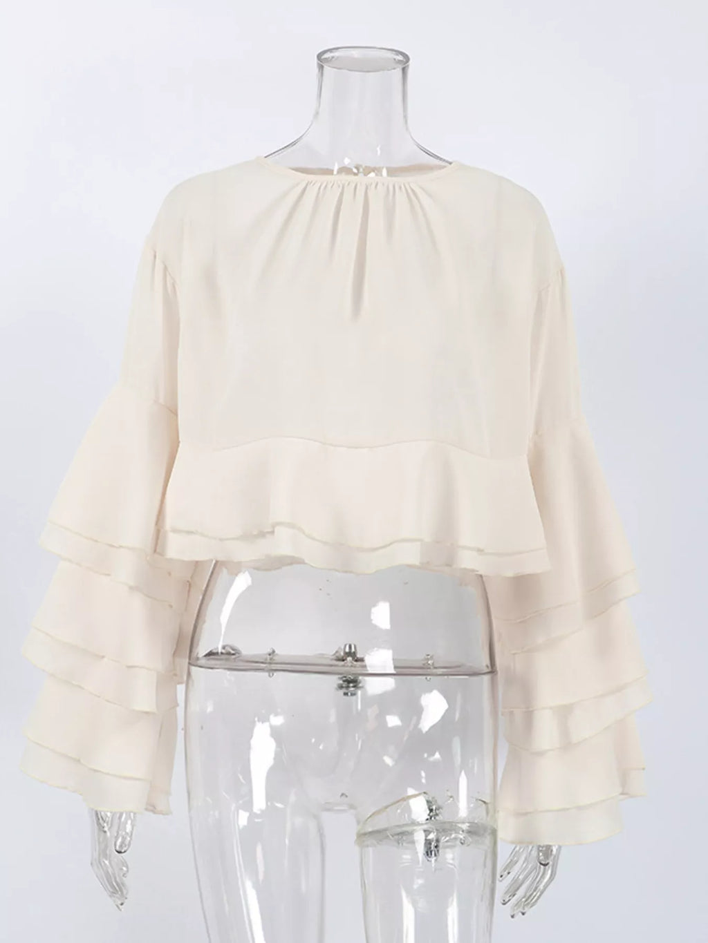 Layered Ruffled Hem Flare Sleeves Blouse