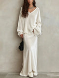 Velvet Loose-fit V-neck Long-sleeve Womens Set