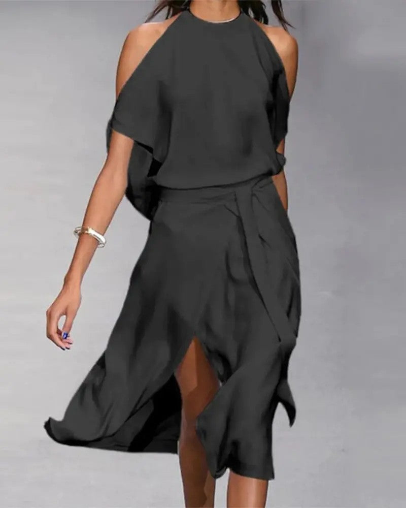 Lady's Sleeveless Slit Long Dress