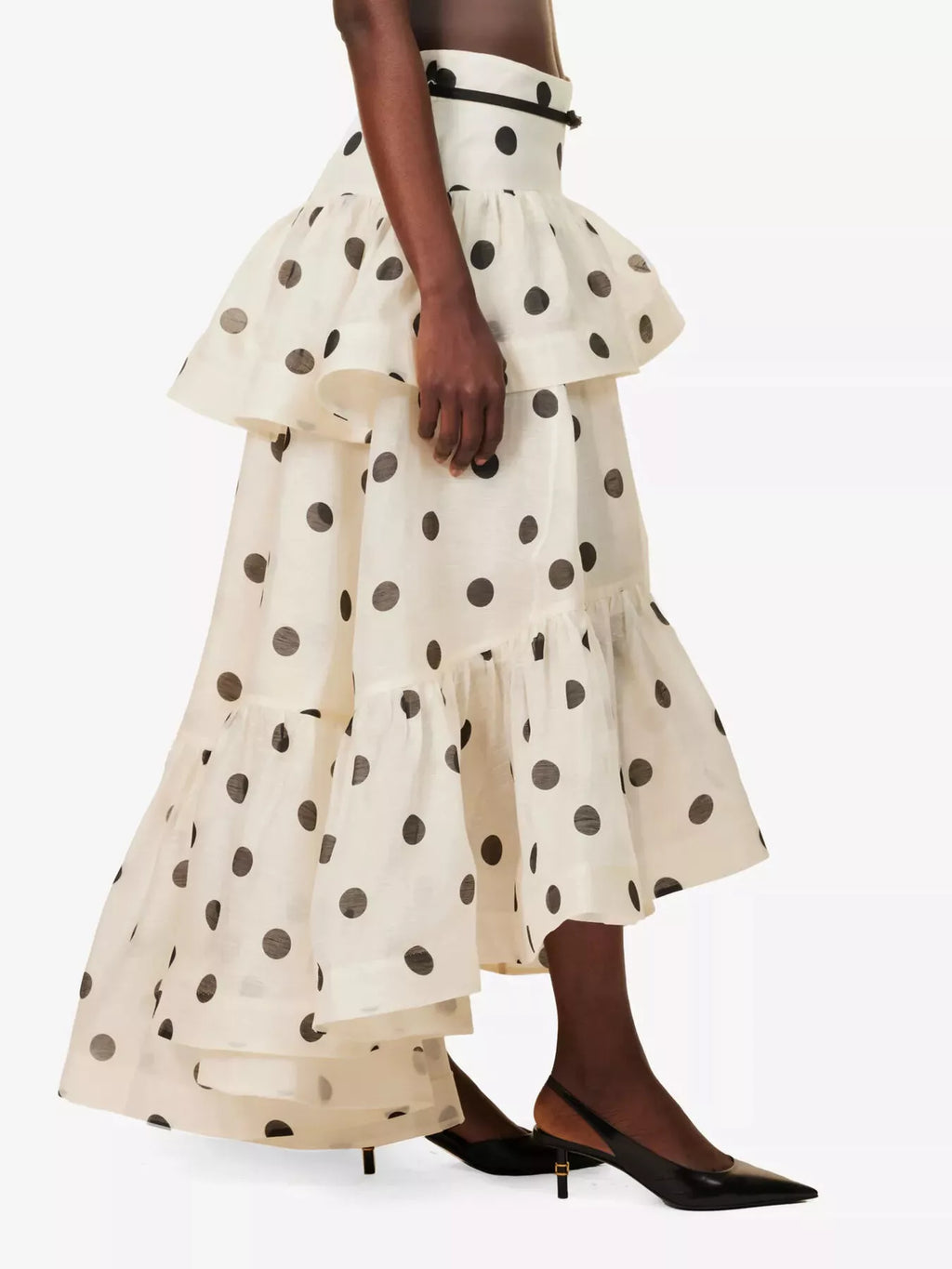 Women's Beige Polka Dot Tiered Ruffle Skirt - Beige