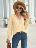 Women's V-Neck Eyelet Flounce Sleeve Blouse - Canary Yellow
