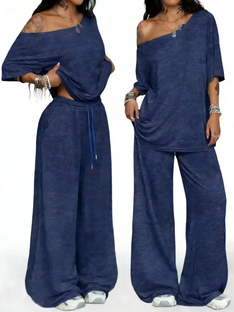 New Arrivals Autumn Winter Women's Casual Sportswear, One-shoulder, Loose-fitting Two-piece Set