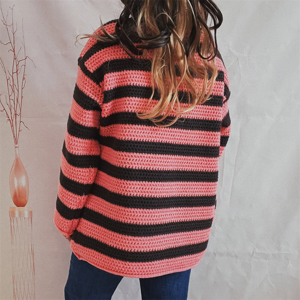 Women's Striped Round Neck Long Sleeve Sweater