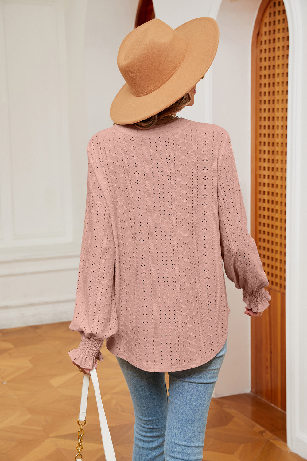 Women's Notched Neck Flounce Sleeve Blouse