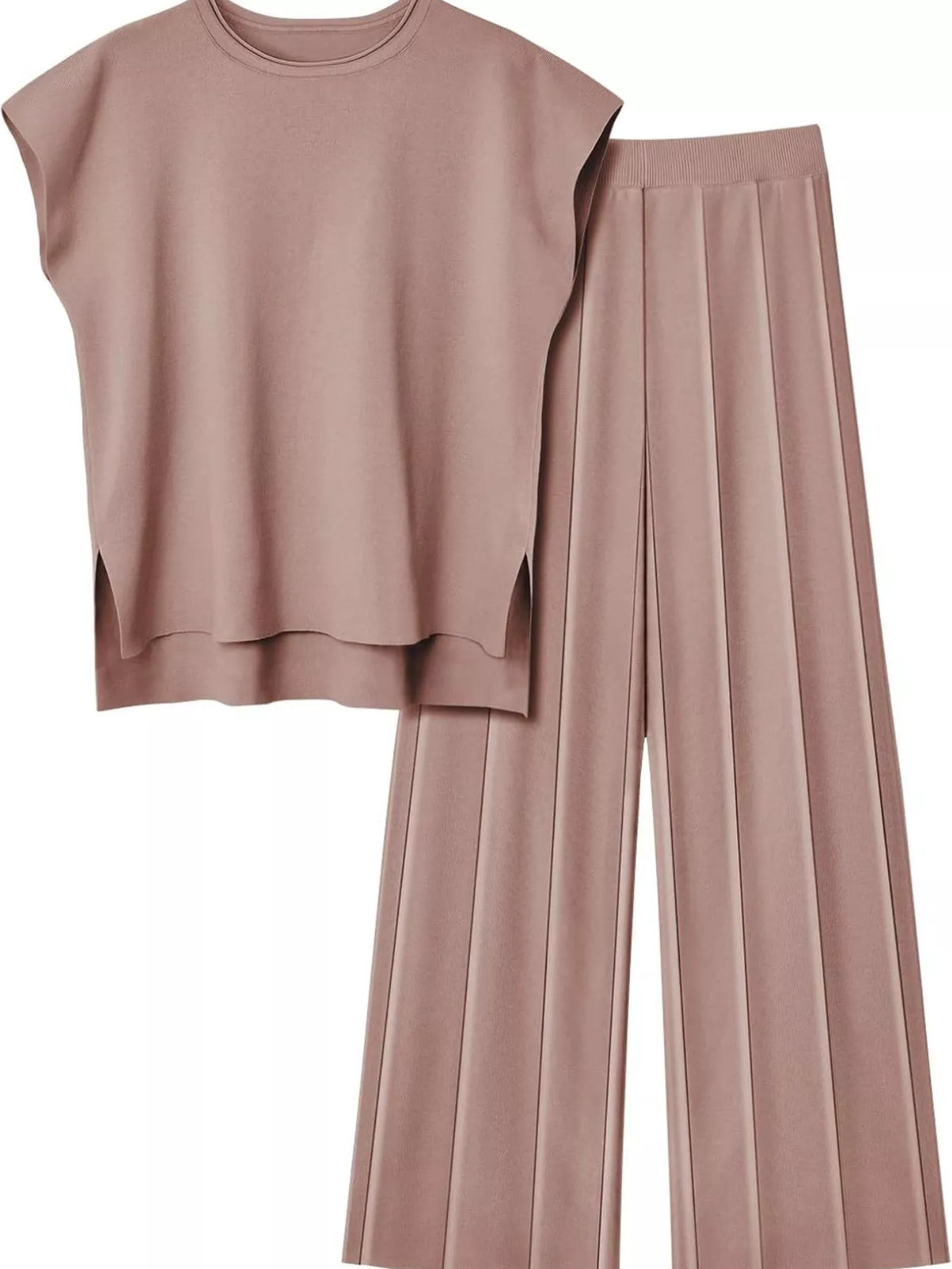 Women's Casual Solid Color Cap Sleeve Top and Pants Knit Set