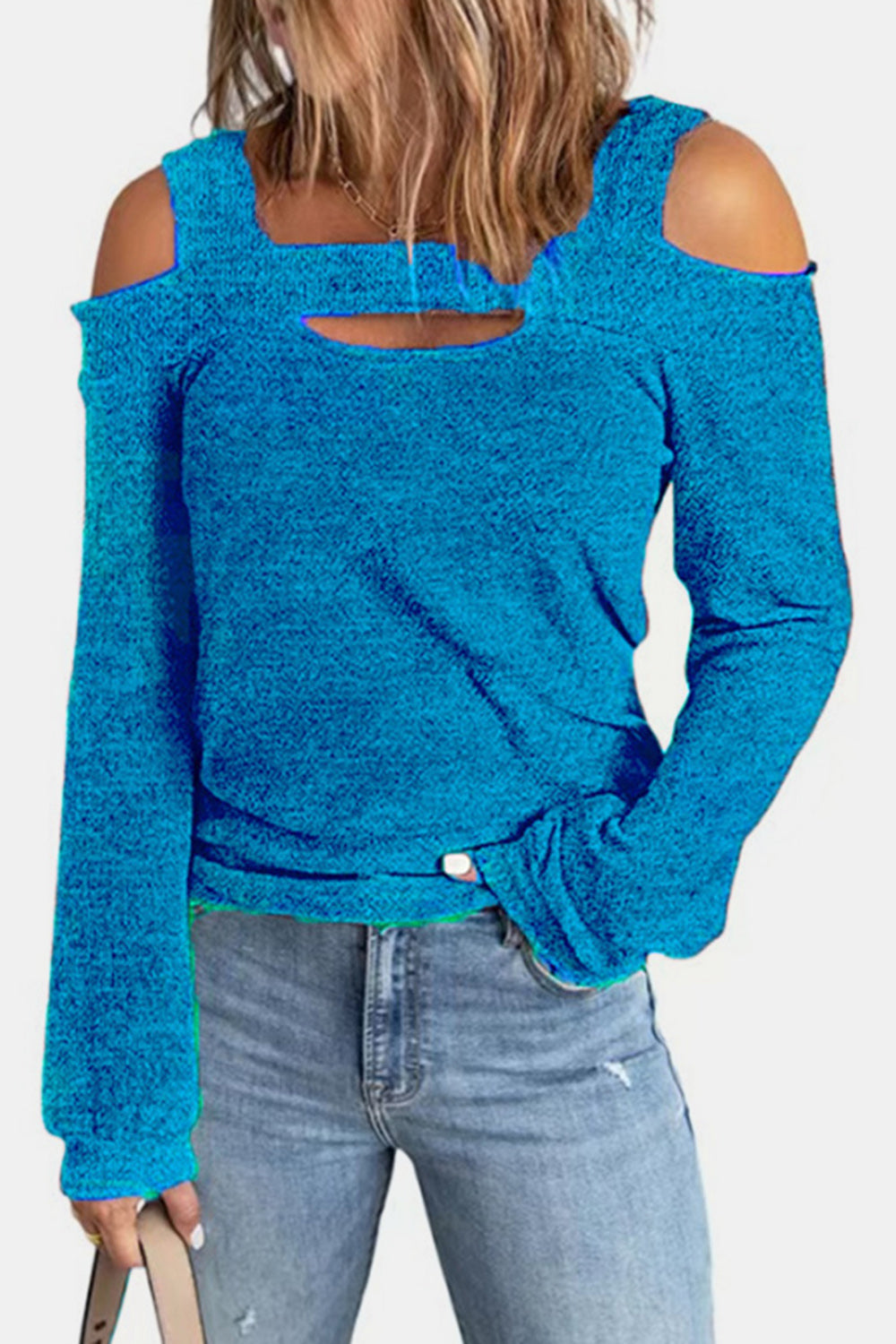 Women's Cutout Cold Shoulder Blouse - Cobalt Blue
