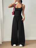 Women's Spaghetti Strap Wide Leg Jumpsuit - Black