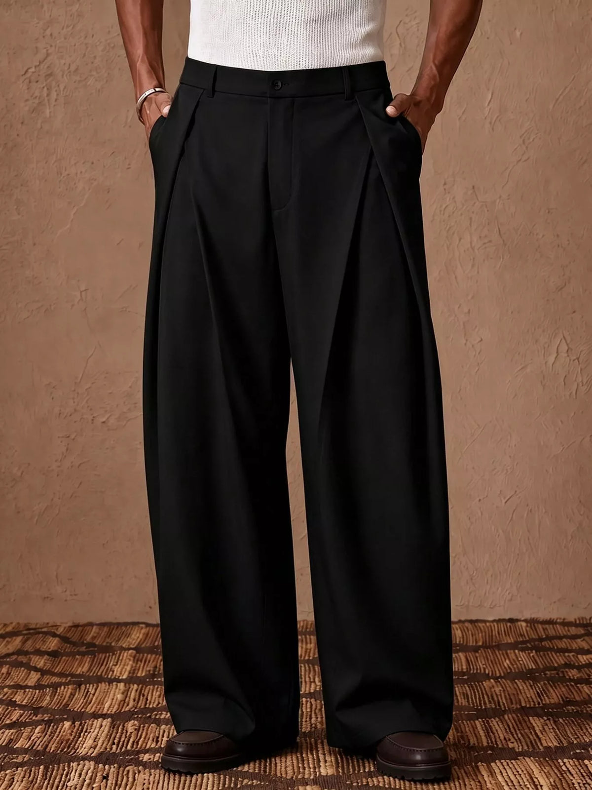 Men's High-Waisted Wide-Leg Pleated Dress Pants