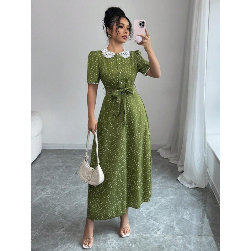 Women's Ruffled-collar Simple And Stylish Short-sleeve Dress