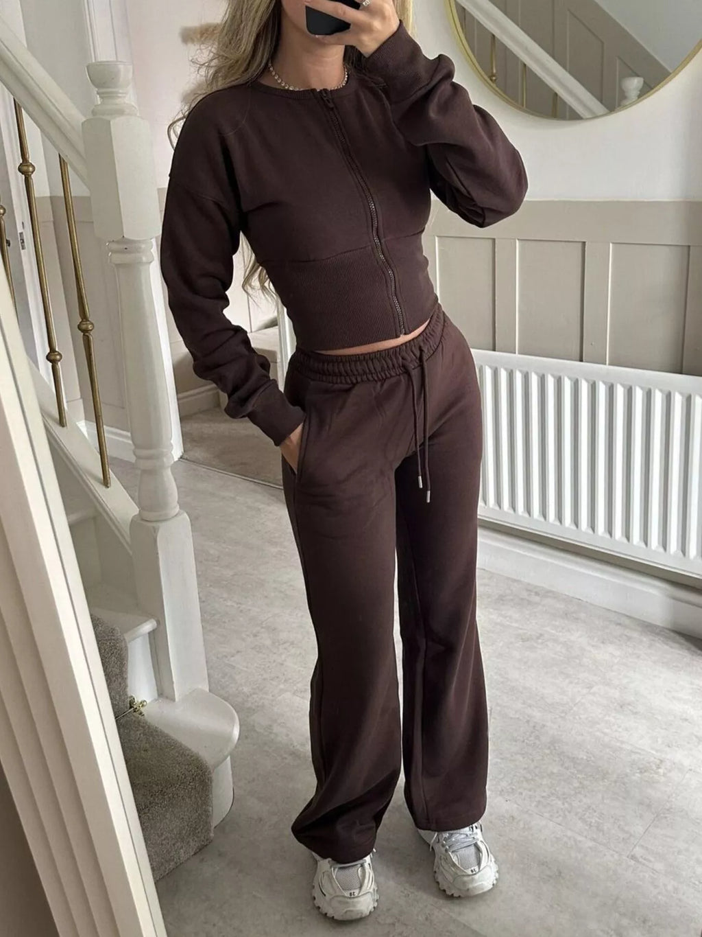 Women's Zip-Up Crop Hoodie and High-Waisted Pants Set
