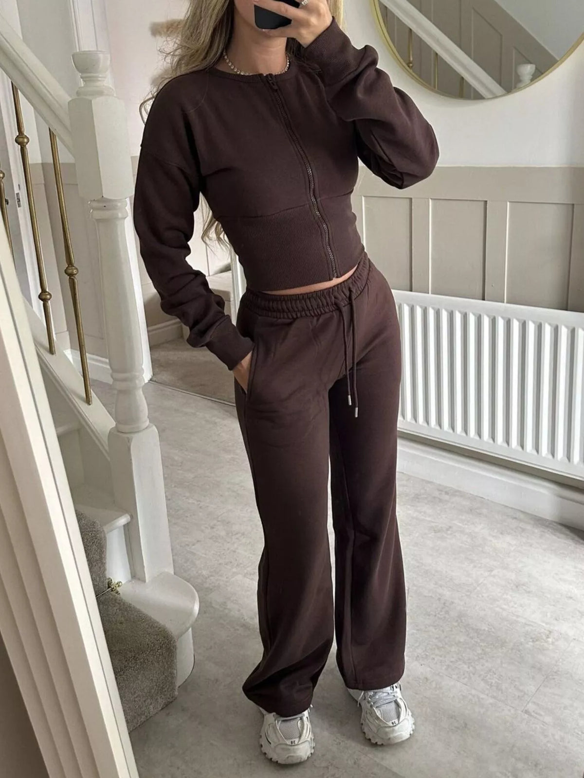 Women's Zip-Up Crop Hoodie and High-Waisted Pants Set