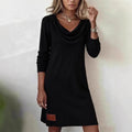 Women's European Cross-Border Amazon Independent Station New Autumn And Winter Women's Long-Sleeved Pile Collar Comfortable Casual Slim Dress - Black