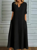 Women's Solid-Color V-Neck Summer Dress