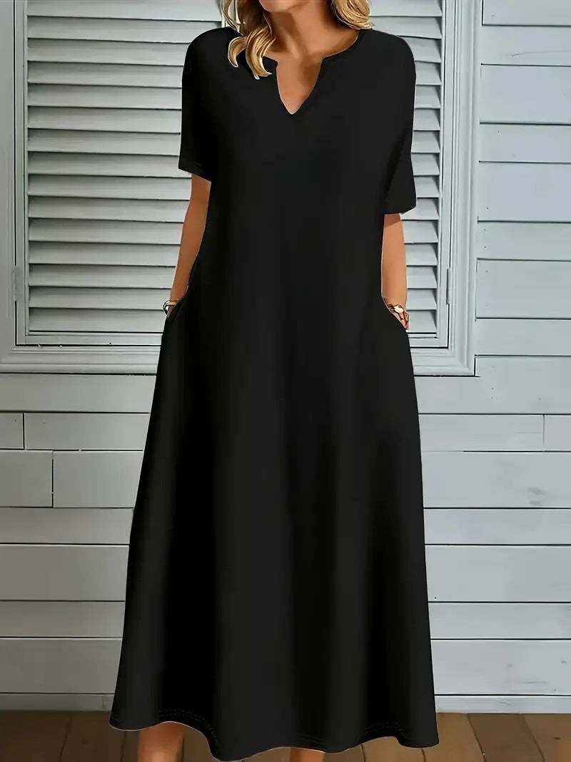 Women's Solid-Color V-Neck Summer Dress