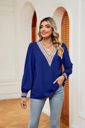 Women's Contrast Puff Sleeve Blouse - Royal  Blue
