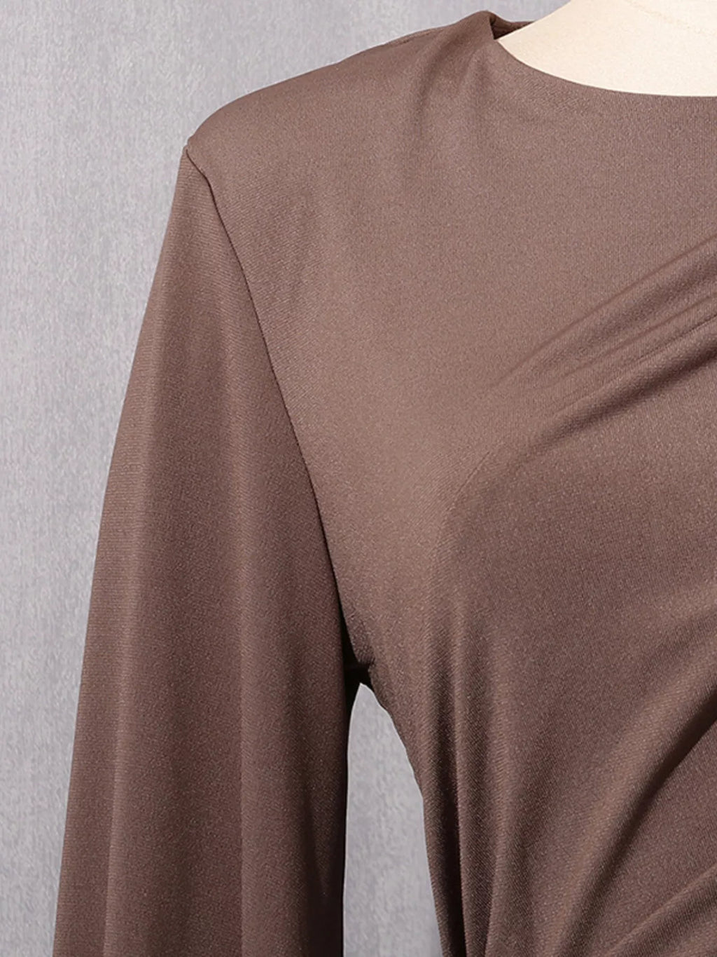 Women's Brown Ruched Long-Sleeve Maxi Dress with Cutout Detail - Brown
