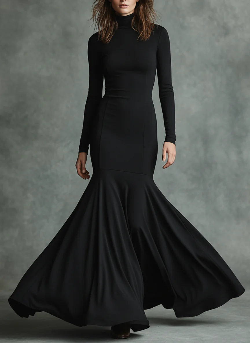Women's European And American Autumn And Winter High-End New Fishtail Dress - Black