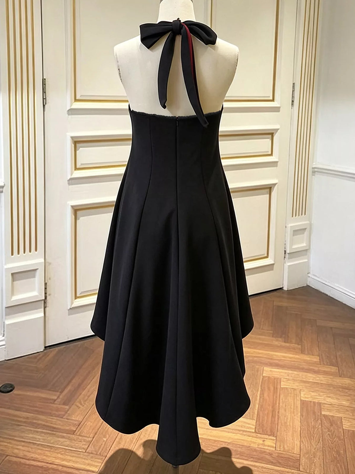 Women's Black High-Low Halter Neck Dress - Black