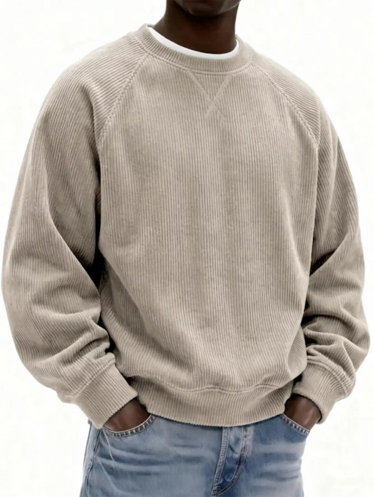 Men's Full Size Corduroy Crew Neck Sweatshirt Plus Size