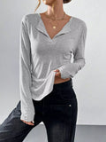 Women's Gray Casual Long Sleeve T-Shirt - Gray