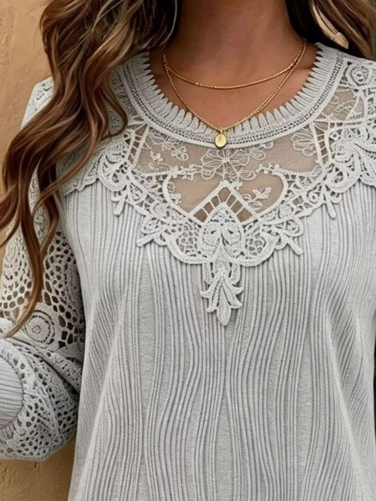 Women's Lace Patchwork Long Sleeve Blouse