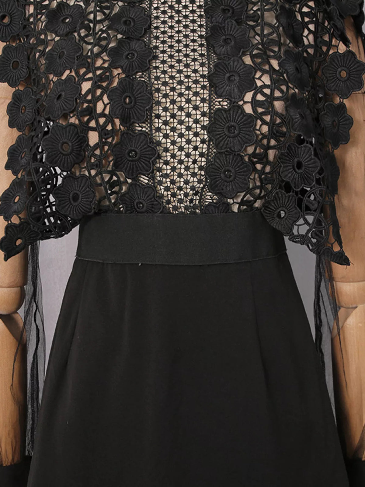 Women's Black Lace Sheer Sleeve Mini Dress - Black