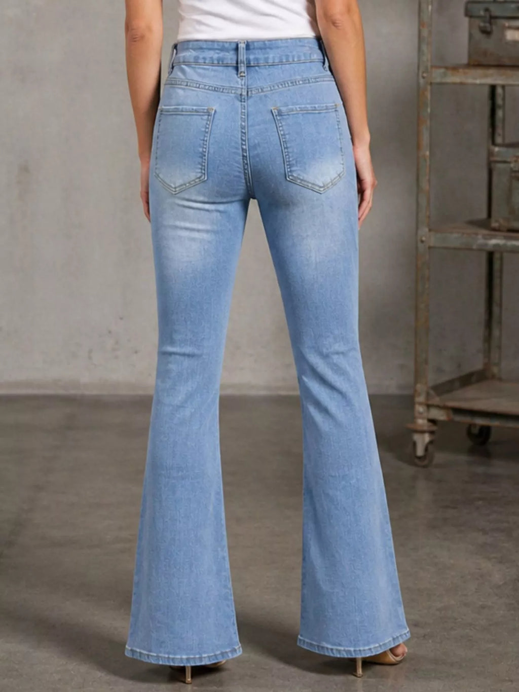 Women's Light Blue High-Waisted Distressed Flare Jeans - Light Blue