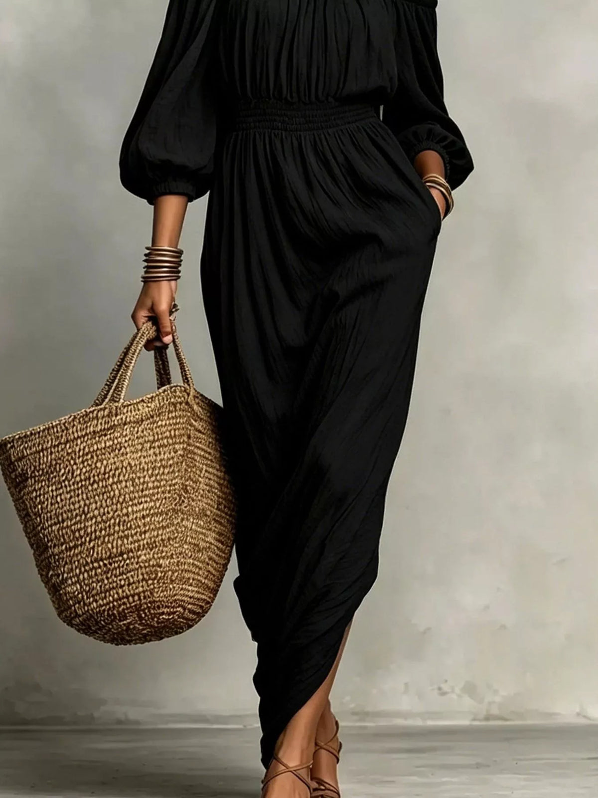 t Off-Shoulder Smocked Waist Maxi Dress