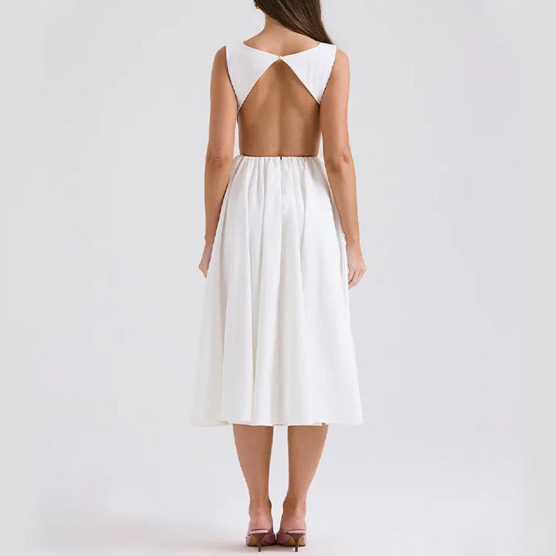 Women's Backless Fashion Crewneck Sleeveless Dress