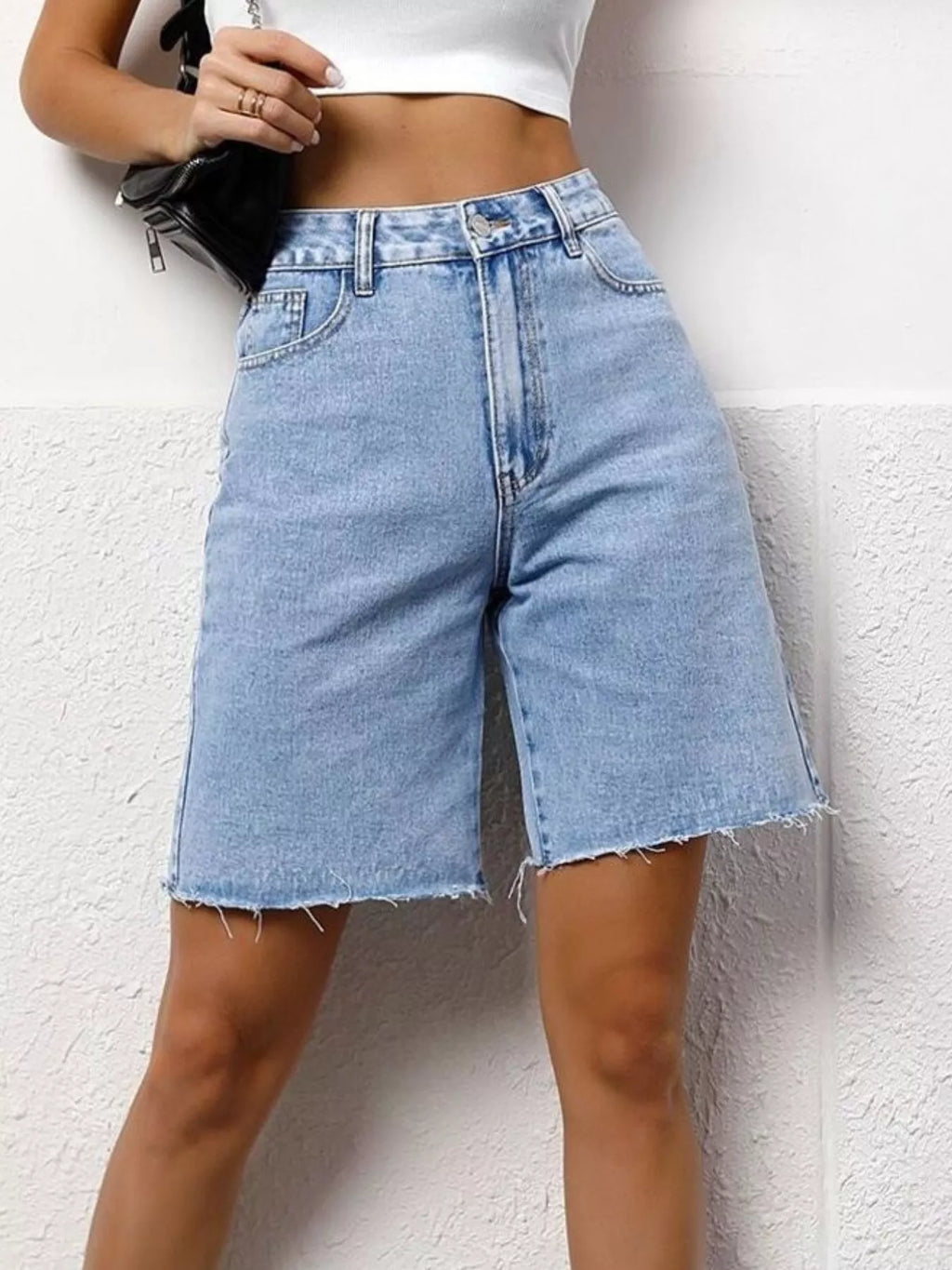 Women's Blue High Waist Denim Shorts - Blue
