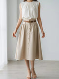 Women's Apricot High-Waisted A-Line Midi Skirt - Apricot
