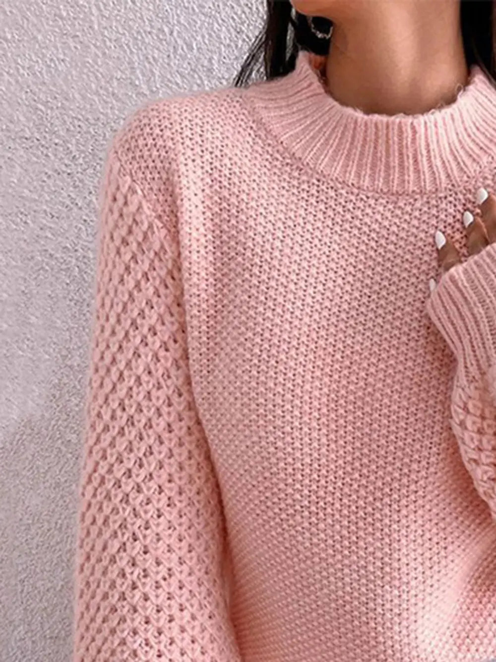 Women's Openwork Mock Neck Long Sleeve Sweater