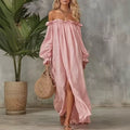 Dropped-shoulder Loose-fit Candy-colored Long-sleeve Dress