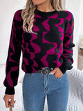 Women's Round Neck Long Sleeve Sweater - Deep Rose