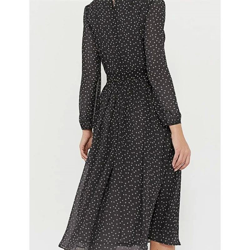 S Polka-dot Crewneck Long-sleeved Dress For Women