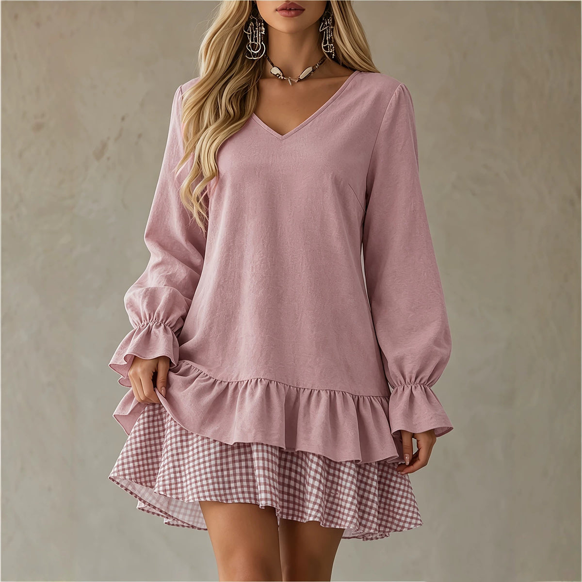 style V-neck Long-sleeved Dress
