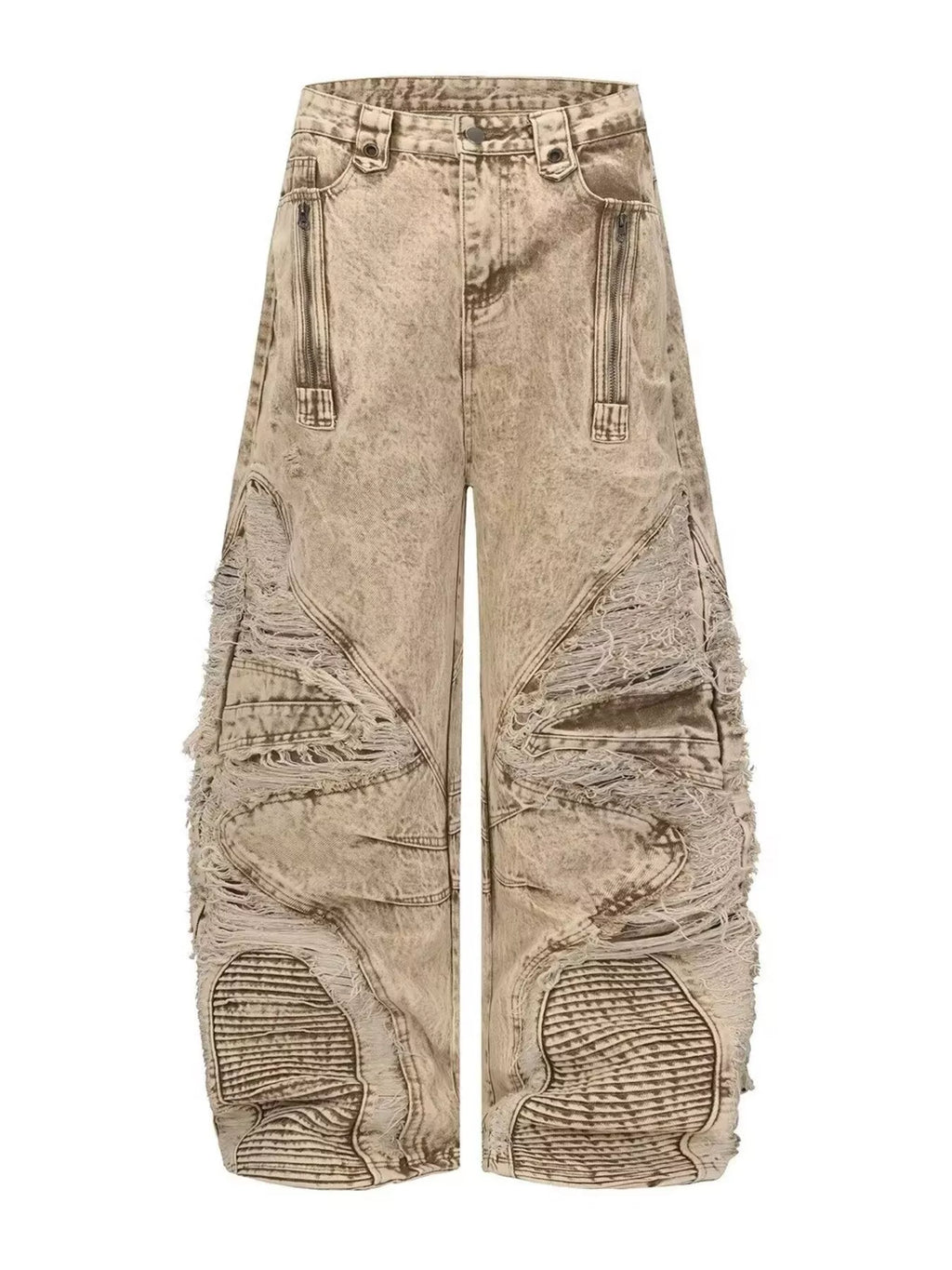 Men's Khaki Men's Distressed Wash Wide-Leg Jeans, Plus Size - Khaki