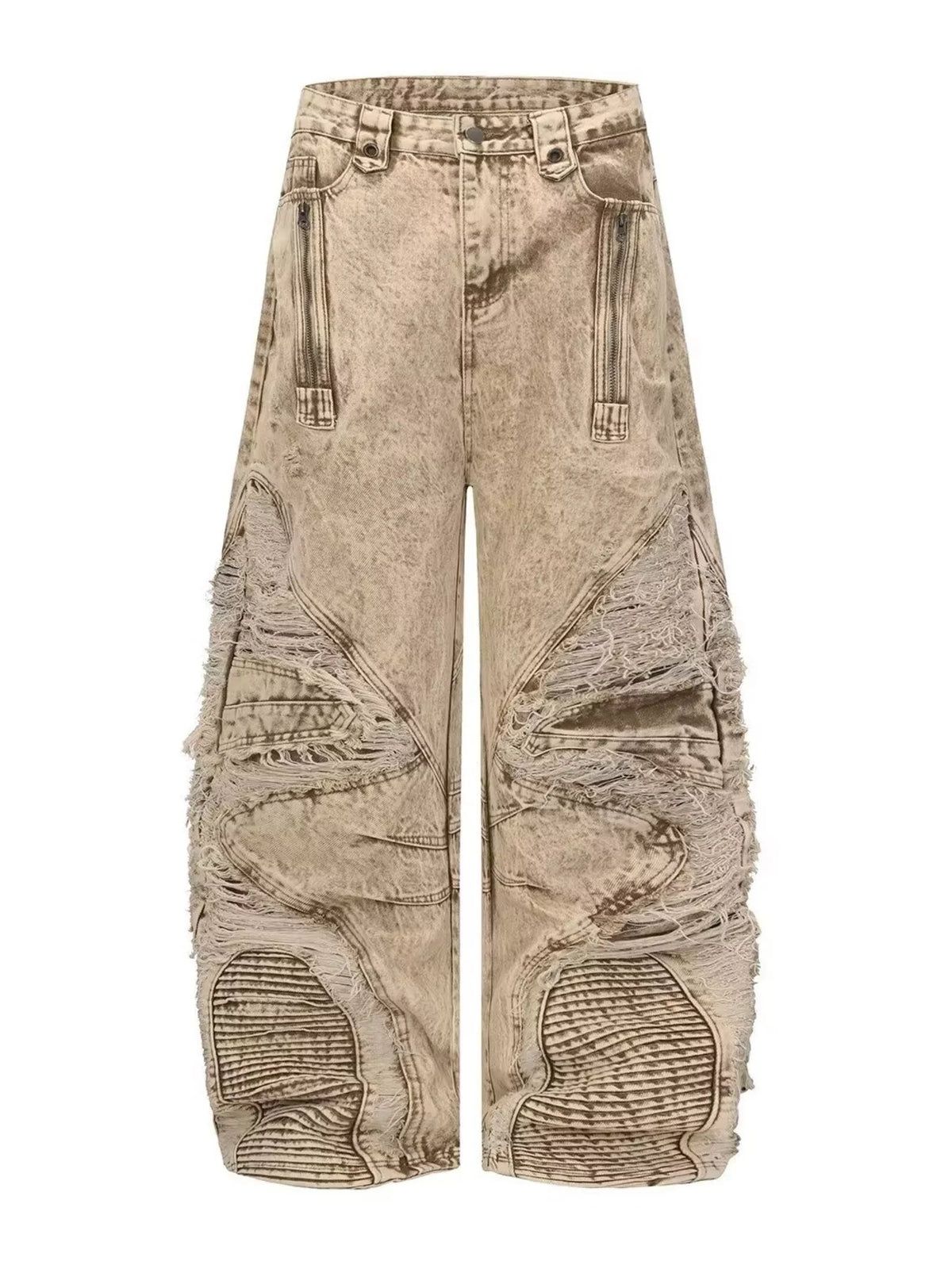 Men's Khaki Men's Distressed Wash Wide-Leg Jeans, Plus Size - Khaki