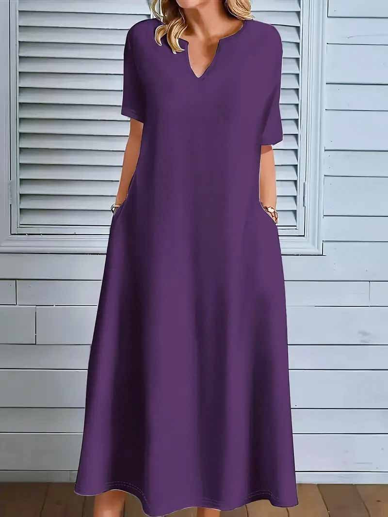 Women's Solid-Color V-Neck Summer Dress