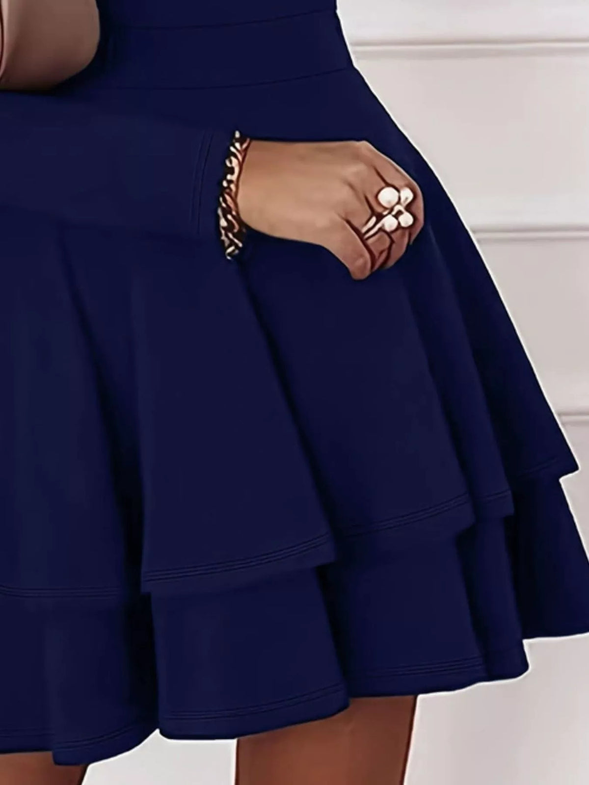 Women's V-Neck Long Sleeve Layered Ruffle Mini Dress