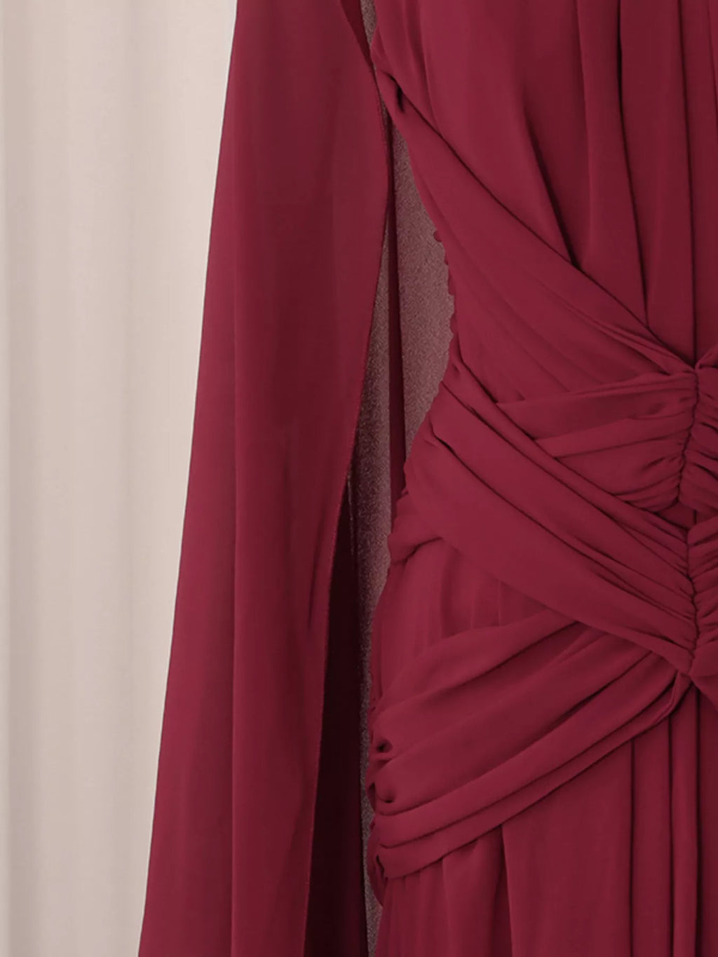 Women's Red Ruched Halter Neck Cape Maxi Dress - Red